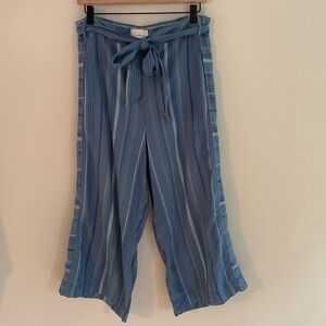 Anthropologie Wide Leg Striped Linen Blend Belted Pants